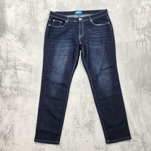 Dkin Jeans Womens 18W Blue Mid Rise Slim Straight Embroidered Pockets Stretch